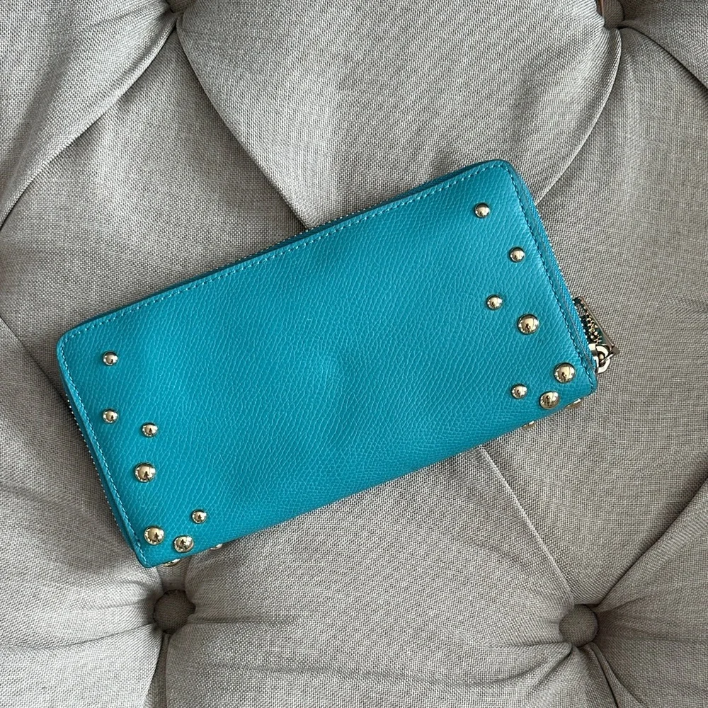 Coach Blue Studded Zip Wallet NWOT - Picture 3 of 7
